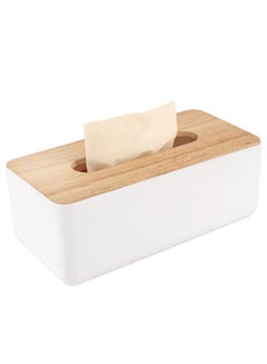 اشتري Disposable Paper Facial Tissues, Bamboo Tissue Box Cover, Wooden Rectangular Tissue Box Holder for Storage on Bathroom Vanity, Disposable Paper Facial Tissues Tissue Box White في الامارات