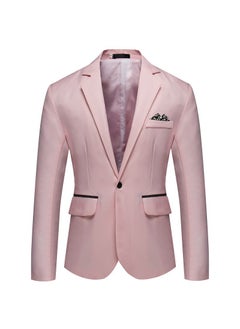 اشتري Foreign Trade Amazon New Mens Slim-fit Single-breasted Suit Youth Fashion Casual Wedding Banquet Dress Jacket Pink في الامارات