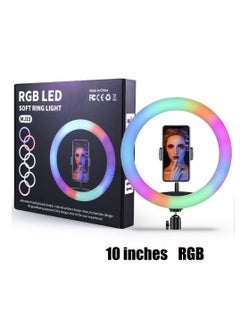 Buy Photography Light Video Conference Light 10 Inch RGB Ring Light Three-Color Temperature 3000K-6000K Dimmable Brightness Multiple RGB Modes for Makeup Live Stream Video Recording Video Conference in Saudi Arabia