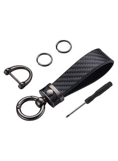 Buy Carbon Fiber Style Leather Car Key chain Manual Leather Rust Resistant Alloy 360 Degree Rotatable with Anti Lost D Ring Black in Saudi Arabia