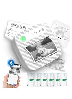 Buy Mini Printer with 6 Rolls Sticker Paper, Portable Sticker Printer Efficiently and Quickly, Thermal-Wireless-Bluetooth-Mini Inkless-Printer, Pictures, DIY, Label, Free App with Multiple Templates in Saudi Arabia