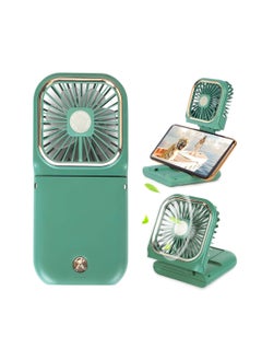 اشتري Portable Mini Fan Small Battery Operated Fan 5 in 1 as Power Bank Phone Holder Handheld Fan Desk Fan 3 Speed Adjustable Neck lanyard Green في الامارات