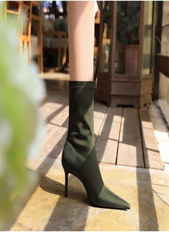 Buy Stylish And Simple Slim Heel Pointed Boots 7.5CM Green in Saudi Arabia