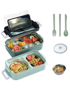 Buy 2-layer blue portable lunch box, sandwich box with tableware in UAE