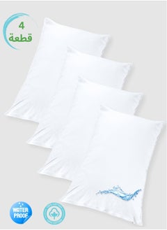 Buy 4 Piece | Cotton Waterproof Pillow Protector 100% Soft Cotton Queen Size Pillows Case Cover 75x50 cm - White in Saudi Arabia