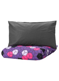 Buy Duvet Cover And Pillowcase Purple Black Patterned 150X200 50X80 Cm in Saudi Arabia