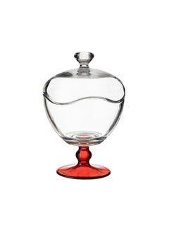 Buy Transparent glass bowl with a red base for sweets and dates, 18x14 cm in Saudi Arabia