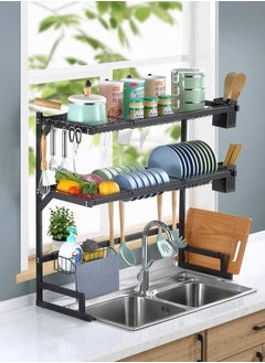 Buy Kitchen Supplies Storage Counter Organizer Utensils Holder Rack Over Sink double Black 85cm in UAE