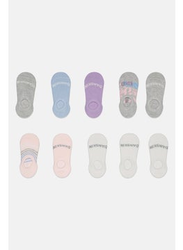 اشتري Kids Girl 10 Pairs Brand Logo Foot Socks, White/Pink/Blue في الامارات