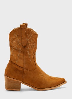 Buy Embroidered Suede Cowboy Ankle Boots in UAE
