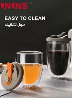Buy Glass Double Wall Thermo Glass Cup With Silicone Cover,15.2oz Insulated Glass Coffee Set Of 2 in UAE