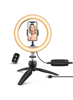 Buy 10" LED Ring Light with Tripod Stand & Phone Holder, Dimmable Desk Makeup Ring Light, Perfect for Live Streaming, YouTube Videos, and Photography, 3 Light Modes and 11 Brightness Levels in UAE