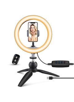 Buy 10" LED Ring Light with Tripod Stand & Phone Holder, Dimmable Desk Makeup Ring Light, Perfect for Live Streaming, YouTube Videos, and Photography, 3 Light Modes and 11 Brightness Levels in UAE