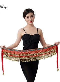 Buy Coins Pendant Diamond Waist Chain Skirt Belly Dance Tassel Waist Wrap Belt Skirts Party Rave Costume Red in UAE