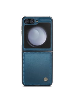 Buy Flip Wallet Case For Samsung Galaxy Z Flip 5 [RFID Blocking] PU Leather Wallet Flip Folio Case with Card Holder Kickstand Shockproof Phone Cover (Blue) in Egypt