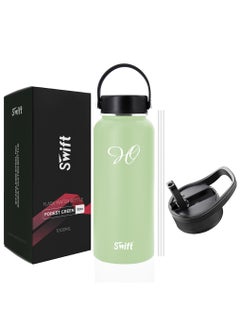 Buy 32oz Stainless Steel Flask Water Bottle with Straw and 2 Lids, Reusable Wide Mouth Travel Thermo Water Mug for Gym, Sports, Camping,  Traveling 1000ml in UAE