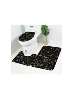 Buy Marble Texture Bathroom 3Piece Mat Sets Pedestal Mat Lid Toilet Cover Bath Mat Doormat Non Slip Rug Black in Egypt