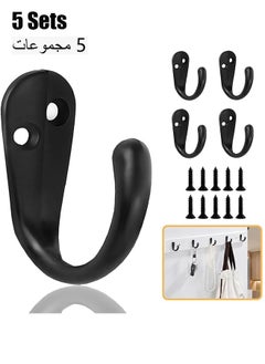 Buy 5 Pcs Single Prong Robe Hook, Black Hooks for Hanging Coats, Metal Flat Coat Hooks Wall Mounted for Hanging Towel Hooks with 10 Screws for Bag, Hat, Cap, Scarf, Cup in UAE