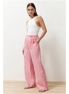 Buy Pink Modal Slim Belt Pleated Wide Cut Wide Leg Woven Trousers TWOSS24PL00121 in Egypt