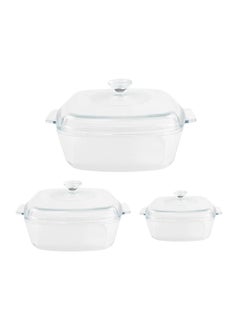 اشتري Home Smart Bakeware Casserole Glass Square with Lid Set of Three Small Medium Large في الامارات