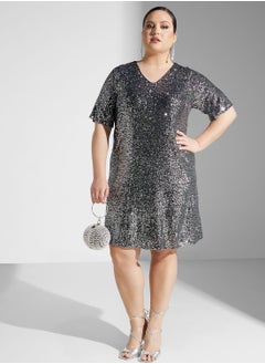 Buy Sequin V-Neck Dress in UAE