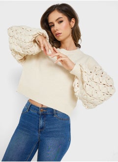 Buy Balloon Sleeve Knitted Sweater in UAE