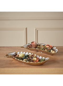 Buy Dune 2-Piece Ceramic Decorative Tray Set 30 x 3.8 x 16 cm in Saudi Arabia