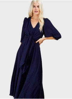 Buy Balloon Sleeve Knot Detail Dress in Saudi Arabia