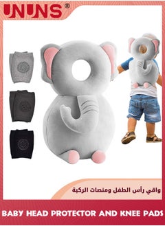 اشتري Baby Head Protector And Baby Knee Pads Set,Toddlers Head Safety Pad Cushion Adjustable Backpack For Crawling Walking,Backpack Safety Pads Baby Back Protection,Elephant في الامارات