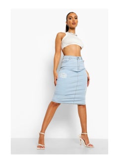 Buy Distressed Denim Midi Skirt in UAE