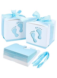 Buy Candy Favour Gift Boxes, Ribbon Box, 20 Pieces Baby Box, Footprints , for Showers, Kids Birthday, Wedding Party, Partys - Blue in UAE