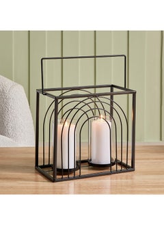 Buy Destan Metal Ribbed Candleholder with Glass Votive 27 x 24 x 15.5 cm in UAE