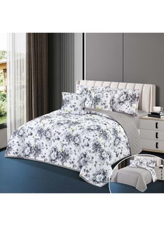 Buy Hours comforter set with durable and soft fabric, double-sided floral print, 6 pieces, king size in Saudi Arabia