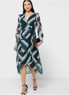 Buy Surplice Neck Balloon Sleeve Dress in UAE