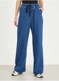 Buy Wide Leg Drawstring Jeans with Pockets in Saudi Arabia