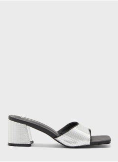 Buy Black Metallic Block Heel Mule in UAE