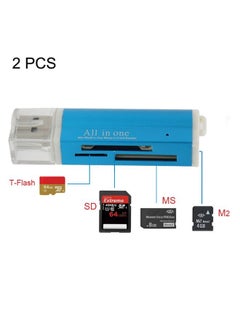 اشتري 2 PCS Multi All in 1 USB 2.0 Micro SD SDHC TF M2 MMC MS PRO DUO Memory Card Reader(Blue) في السعودية