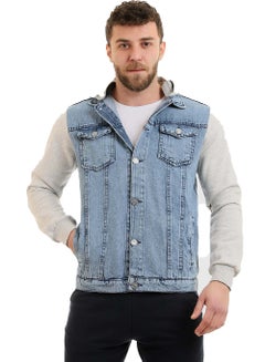اشتري Casual Plain Basic Long Sleeve Hooded Neck Denim Jacket في مصر
