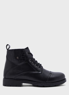 Buy Faux Leather Lace Up Boots in Saudi Arabia