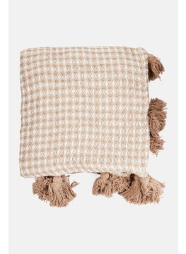 Buy Plaid Fringed Waffle Throw, 150 x 125 cm, Tan/White in UAE