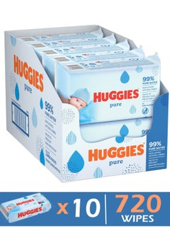 Buy 10-Piece Pure Baby Wipes With 99 Percentage Pure Water 72 x 10 Total 720 Wipes in UAE