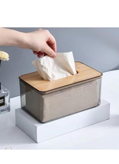 اشتري Tissue Box Cover Holder, Minimalist Transparent Tissue Dispenser Box with Bamboo Lid, Rectangle Dryer Sheet Dispenser Holder, Facial Tissue Holder for Bathroom Living Room Bedroom (Medium) في مصر