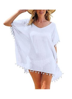 Buy Beach Cover Up - Women Chiffon Beachwear Tassel Swimsuit Cover Ups Swimwear Bikini Beach Dress Bathing Suit Cover Up-White in UAE