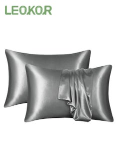 اشتري 2 Pcs Pillowcase Satin Cooling Pillow Covers with Envelope Closure Soft Breathable for Hair and Skin (50*75CM, Grey) في السعودية