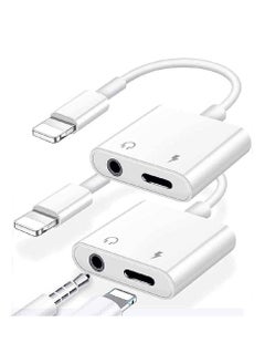 اشتري 2 pack Headphones Jack Adapter for iPhone, 2 in 1 Charger, Aux Audio Splitter Dongle Adapter for iPhone, for iPad, for iPod, Support All iOS System في الامارات