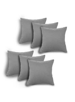 Buy Set of 6 pieces Square Soft Velvet Decorative Cushion with Solid Design and Attractive Colors 45x45 cm - Grey in Saudi Arabia