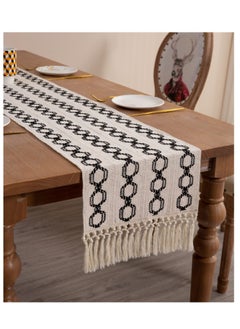 Buy Farmhouse Table Runners 72 Inches Long Braided Stripe Boho Design,Black and White with Tassels - Perfect for Dining, Coffee, and End Tables (13x72) in Saudi Arabia