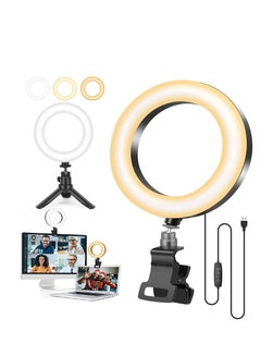 اشتري LED Ring Light with Tripod Stand & Phone Holder for Live Streaming & YouTube Video, Dimmable Desk Makeup Ring Light for Photography, Shooting with 3 Light Modes & 10 Brightness Level (5 inch) في الامارات