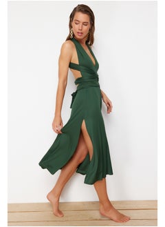 Buy Khaki Belted Maxi Knitted Tie Beach Dress TBESS21EL2992 in Egypt