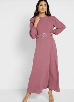 Buy Embellished Trim Belted Dress in UAE